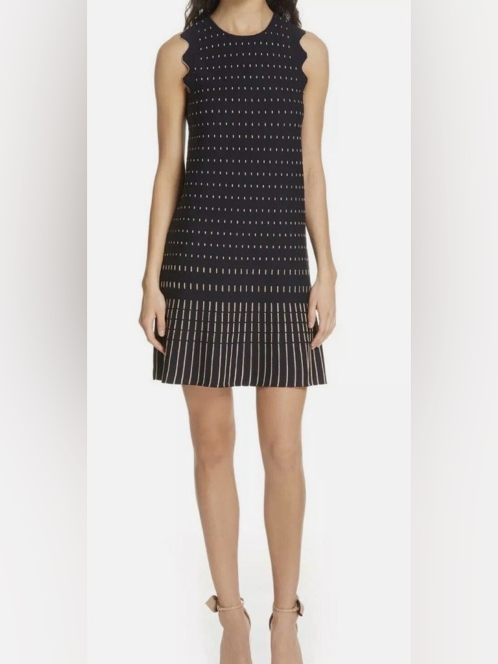 Ted Baker Black Mini Dress with Gold Pinstripe Hem